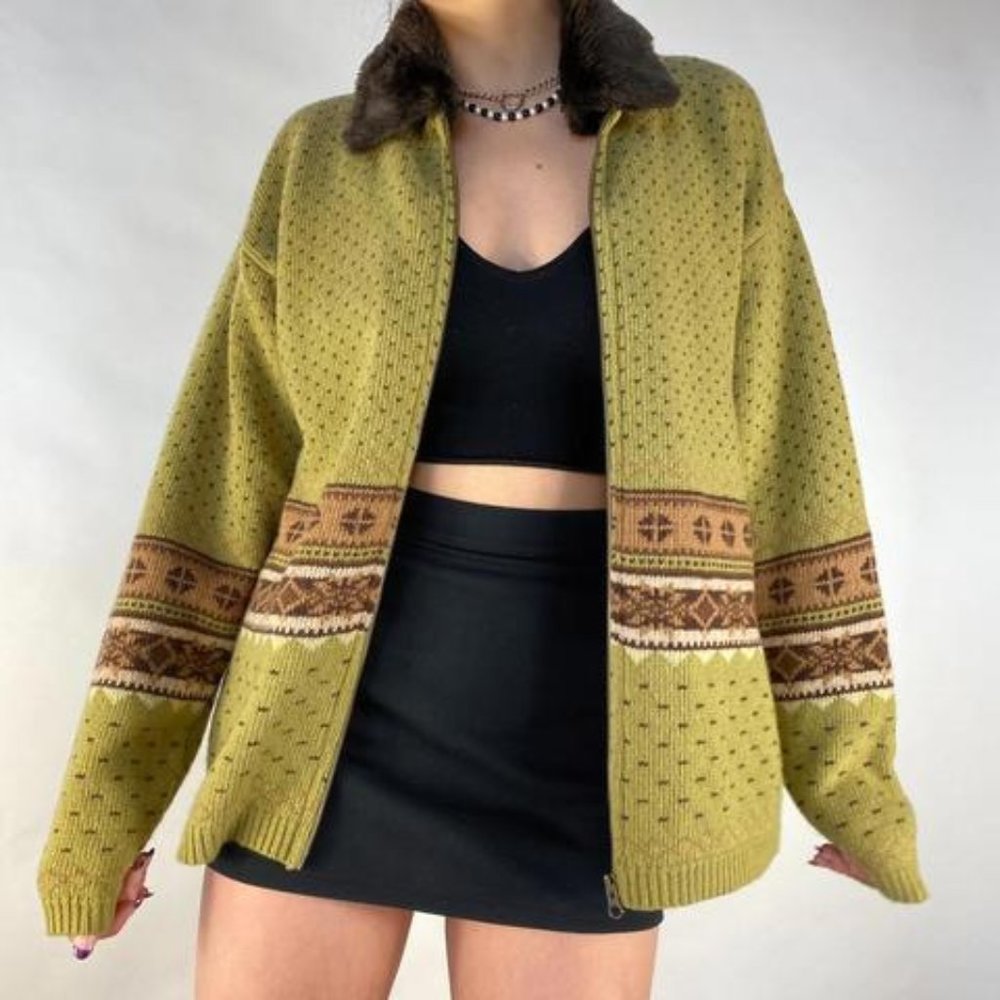 Vintage Sage brown sweater jacket